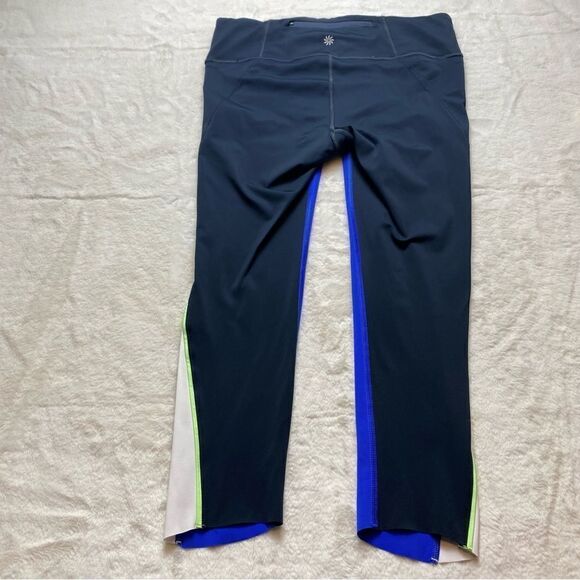 Athleta Velocity Blue Green White Color Block Capri Leggings Size Small - Picture 2 of 11